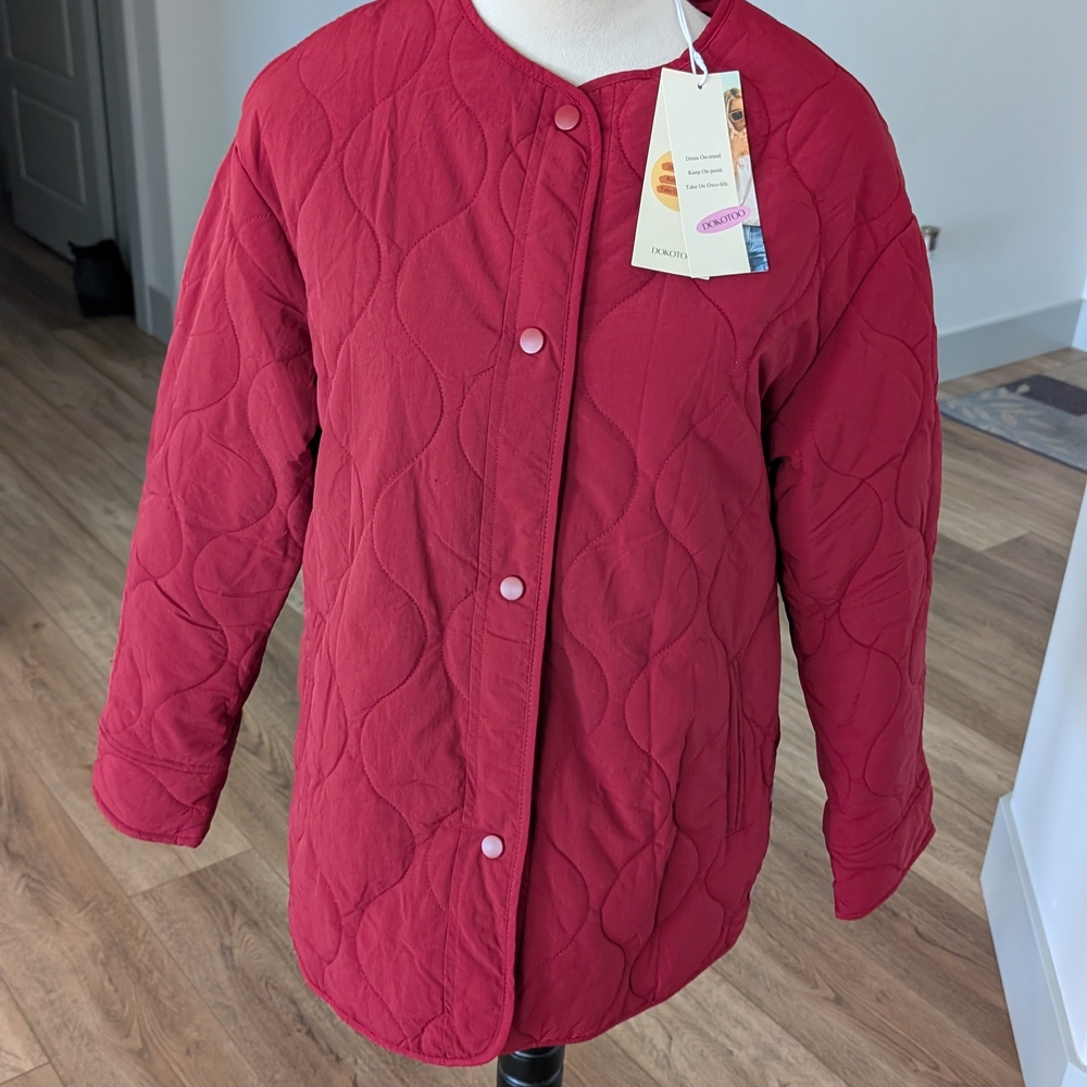 Quilted Button-Front Utility Jacket - Red - Picture 8 of 12